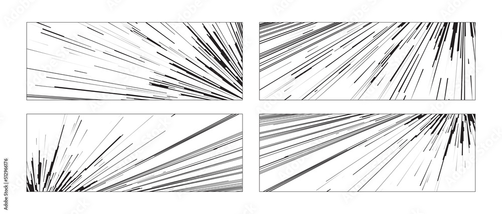 Comic book speed lines black color stripe and radial effect style for manga speed frame, superhero action, explosion background. Motion line effect, pop art. Vector 10 eps