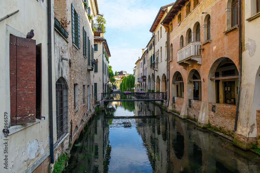 Canal in Treviso city, Italy.