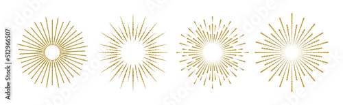 Sunburst set gold glitter style isolated on transparent background. Firework explosion, star, rays of light collection. Vector Illustration 10 eps