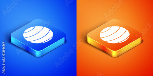 Isometric Fitness ball icon isolated on blue and orange background. Gym ball. Square button. Vector