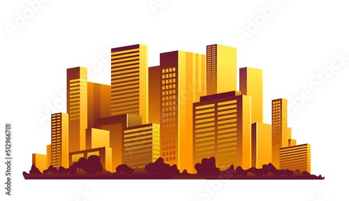 City Buildings Scene Vector Illustration. Abstract of City Building Nighty Glowing Color in White Background