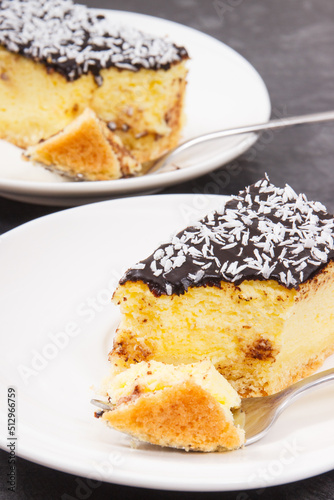 Fresh baked cheesecake on plate. Delicious dessert