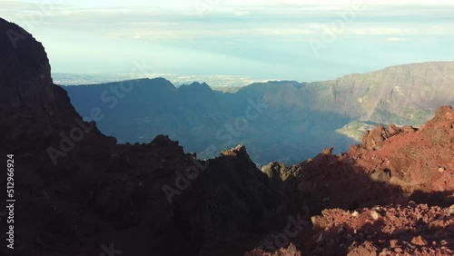 Panorama of Reunion Island moutains during sunrise seen from the Piton Maido. High quality 4k footage photo