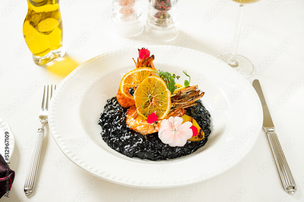 black rice with shrimps and lemon black rice with shrimps and lemon
