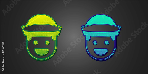 Green and blue Sailor icon isolated on black background. Vector