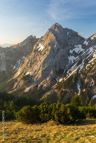 View of mountain Gehrenspitze in the morning at sunrise in Tyrol Austria alps