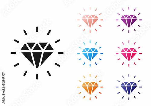 Black Diamond icon isolated on white background. Jewelry symbol. Gem stone. Set icons colorful. Vector