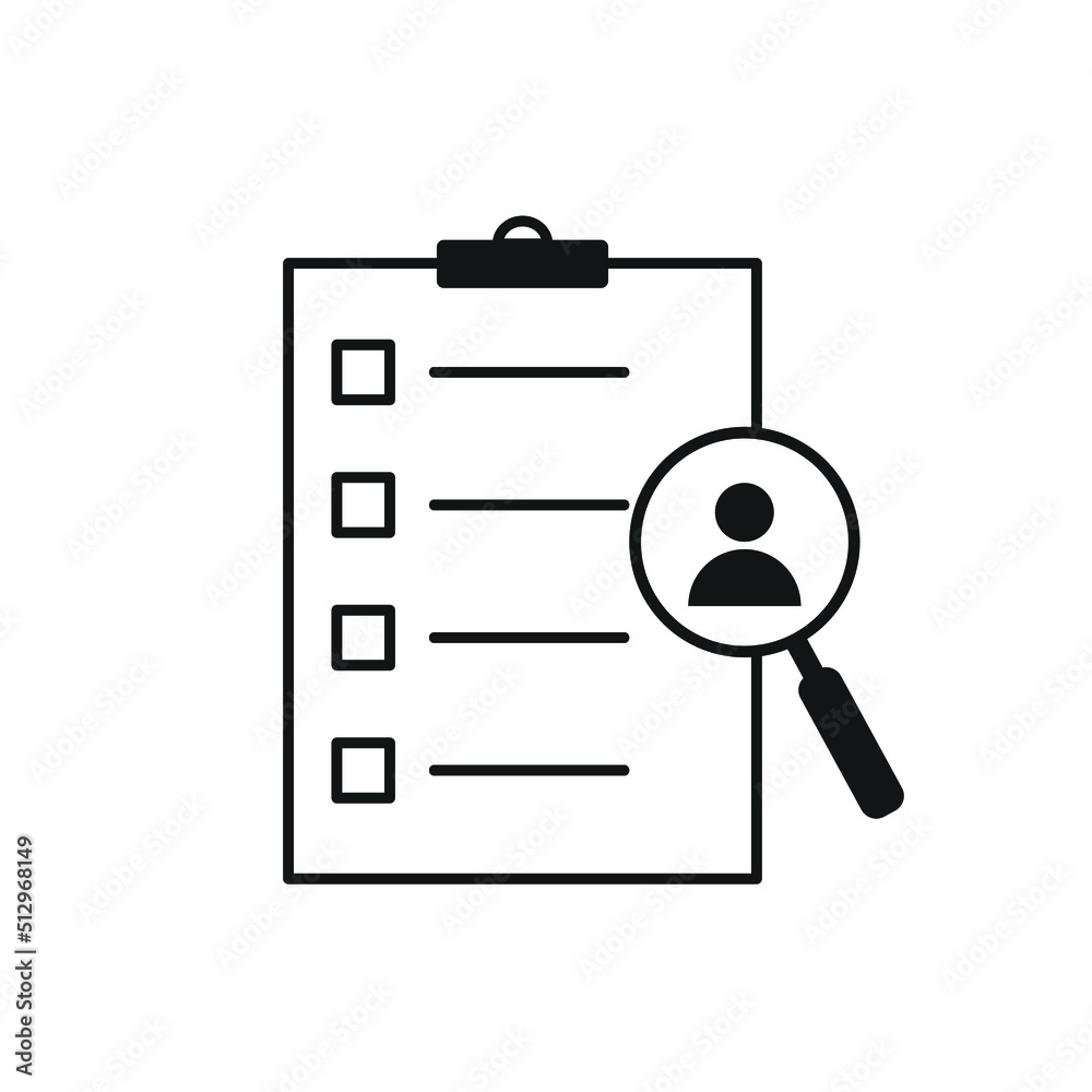 Magnifier assessment checklist icon. Vector flat style, symbol Magnifier assessment checklist icon. Vector flat style, symbol