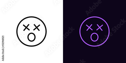 Outline dizzy emoji icon, with editable stroke. Shocked emoticon with open mouth and X eyes, stunned face pictogram. Killed emoji silhouette