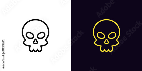 Outline skull emoji icon, with editable stroke. Skull emoticon silhouette, skeleton head pictogram. Skull face