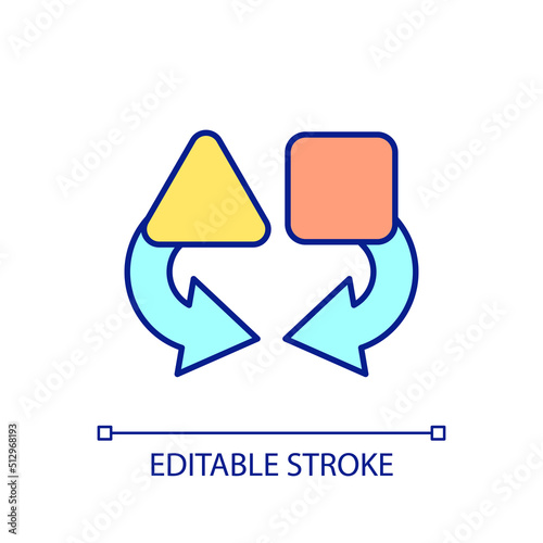 Different sectors merger RGB color icon. Opposite elements. Combination and integration of segments. Isolated vector illustration. Simple filled line drawing. Editable stroke. Arial font used