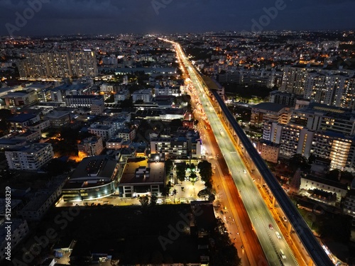Bangalore City Night Aerial View. Electronic City Aerial View 