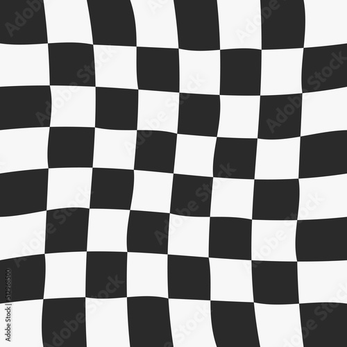 Racing flag in the form of a pattern. Vector repeating pattern, slightly wavy and swirling. Racing black white flag pattern.