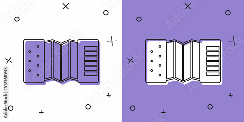 Set Musical instrument accordion icon isolated on white and purple background. Classical bayan, harmonic. Vector