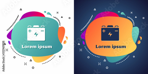 White Car battery icon isolated on white and blue background. Accumulator battery energy power and electricity accumulator battery. Abstract banner with liquid shapes. Vector