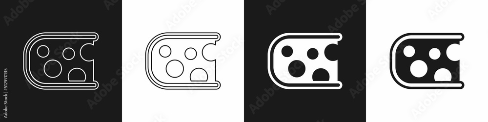 Set Cheese icon isolated on black and white background. Vector