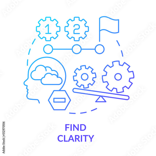Find clarity blue gradient concept icon. Organizing factors. Adaptation to complex change abstract idea thin line illustration. Isolated outline drawing. Myriad Pro-Bold fonts used