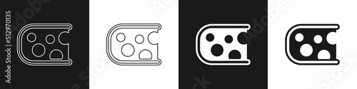 Set Cheese icon isolated on black and white background. Vector