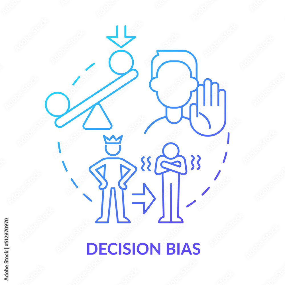 Decision bias blue gradient concept icon. Reject new ideas. Adaptability enemy in human resources abstract idea thin line illustration. Isolated outline drawing. Myriad Pro-Bold fonts used Decision bias blue gradient concept icon. Reject new ideas. Adaptability enemy in human resources abstract idea thin line illustration. Isolated outline drawing. Myriad Pro-Bold fonts used