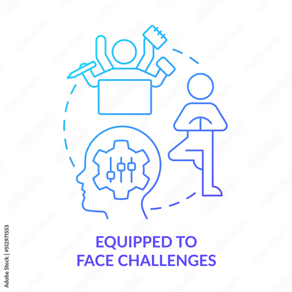 Obraz premium Equipped to face challenges blue gradient concept icon. Benefit of workplace adaptability abstract idea thin line illustration. Isolated outline drawing. Myriad Pro-Bold fonts used