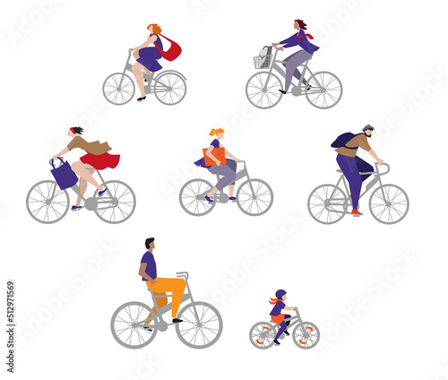 People riding bike on the street. People on bike. Vector illustration, clip art, cartoon colors. colorful.