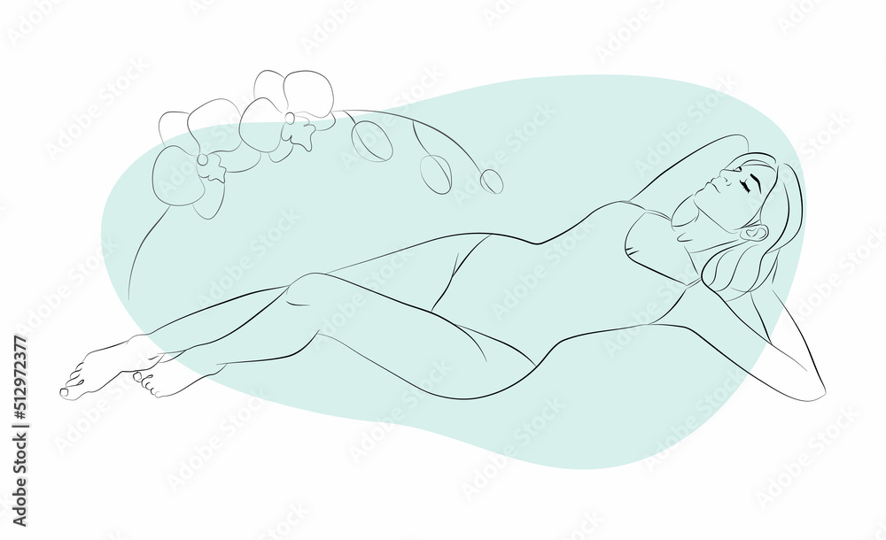 Vector illustration of a young woman in a one-piece swimsuit with floral ornament and abstracts on the background Vector illustration of a young woman in a one-piece swimsuit with floral ornament and abstracts on the background