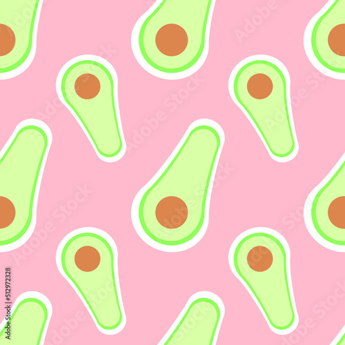 Vector seamless pattern with avocado. Cute avocado on a pink background. Pattern for fabric, booklets, flyers. 