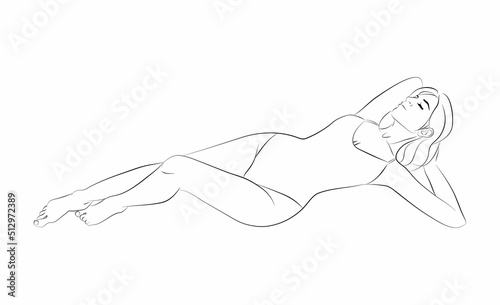 Vector illustration of a young woman in a one-piece swimsuit