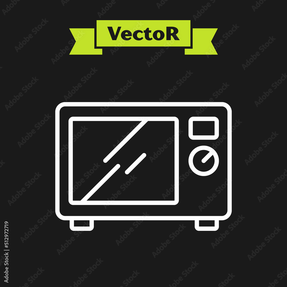 White line Microwave oven icon isolated on black background. Home appliances icon. Vector White line Microwave oven icon isolated on black background. Home appliances icon. Vector