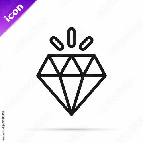 Black line Diamond icon isolated on white background. Jewelry symbol. Gem stone. Vector