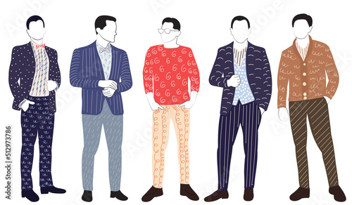 male businessmen doodle sketch, outline, isolated, vector