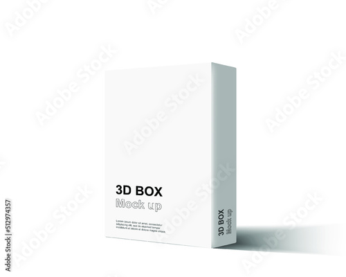3D box mock up with white cover. Blank packaging template design. Vertical paper carton with copy space. 3d isolated on white background. realistic vector illustration.
