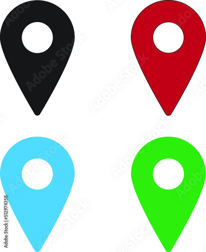 Location icon set vector in black, red , blue and green colors
