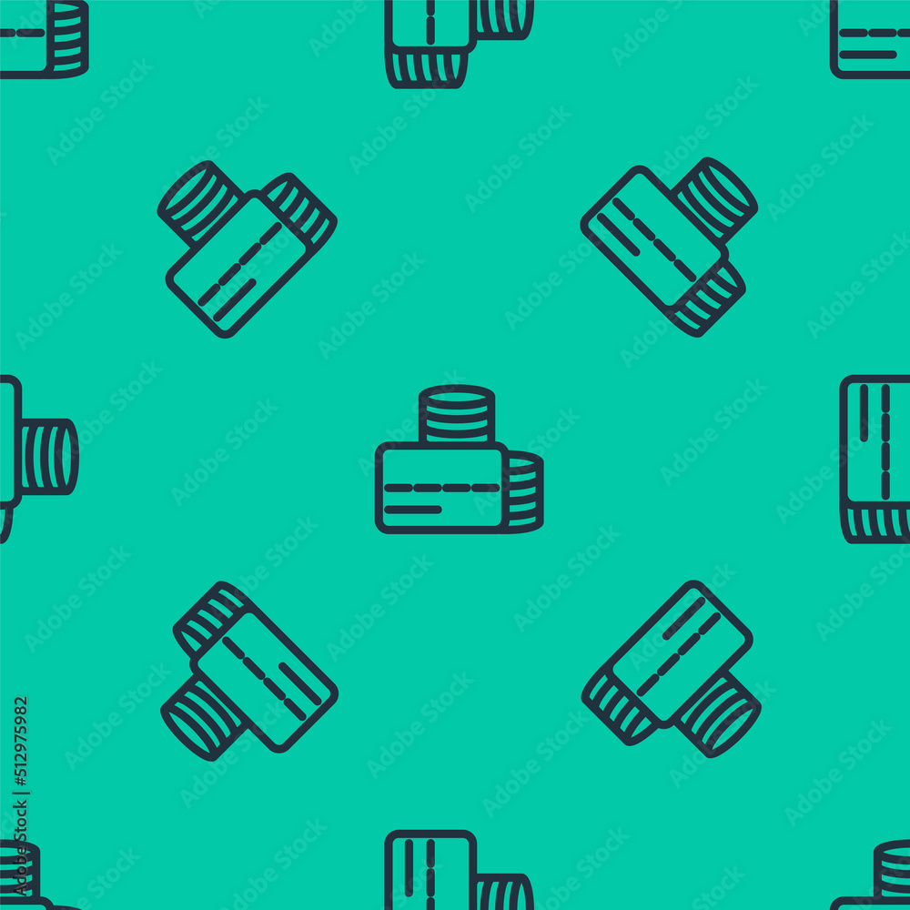 Blue line Credit card icon isolated seamless pattern on green background. Online payment. Cash withdrawal. Financial operations. Shopping sign. Vector Blue line Credit card icon isolated seamless pattern on green background. Online payment. Cash withdrawal. Financial operations. Shopping sign. Vector