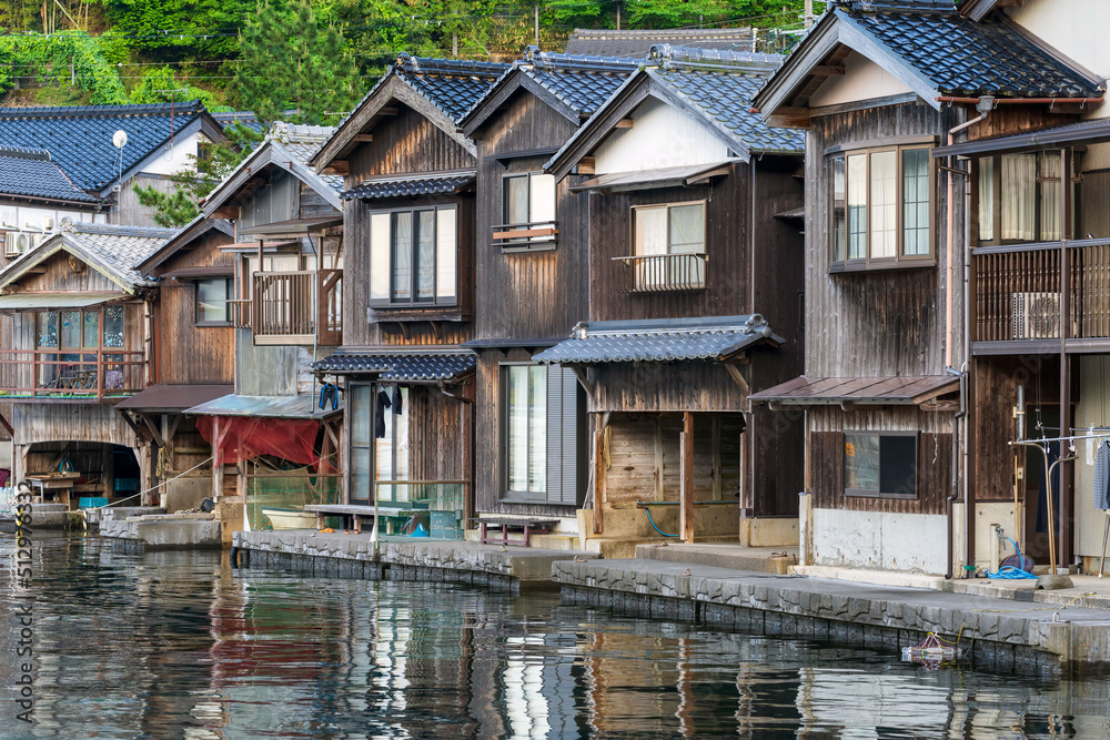 Fototapeta premium Lined up boathouses at Ine Town in Kyoto, Japan 