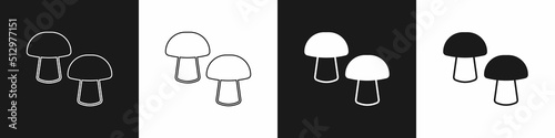 Set Mushroom icon isolated on black and white background. Vector