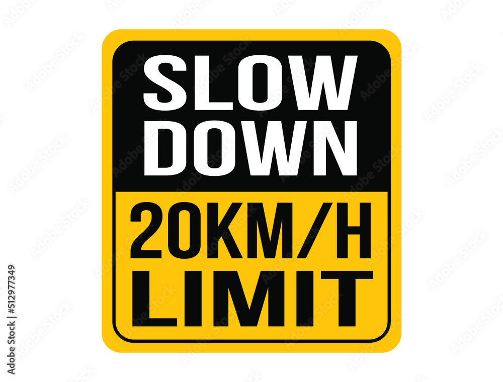Slow down 20km/h, maximum speed allowed. Orange speed warning sign.