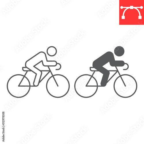 Cycling sport line and glyph icon, sport and bicycle, cyclist vector icon, vector graphics, editable stroke outline sign, eps 10.
