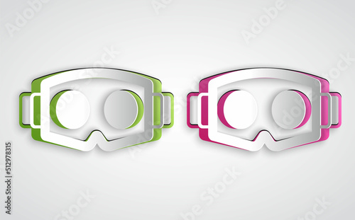 Paper cut Virtual reality glasses icon isolated on grey background. Stereoscopic 3d vr mask. Optical head mounted display. Paper art style. Vector