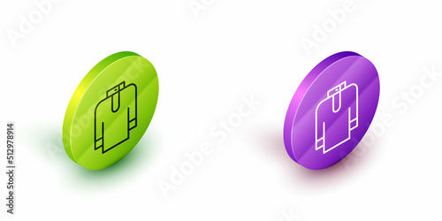 Isometric line Shirt kurta icon isolated on white background. Green and purple circle buttons. Vector
