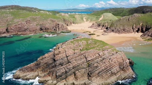 Aerial view of Rough Island and the Murder Hole beach, officially called Boyeeghether Bay in County Donegal, Ireland photo