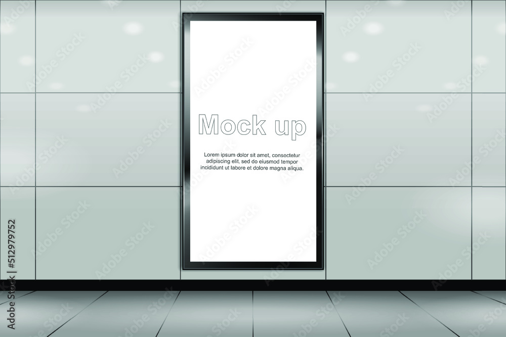 3d vertical signage mock up. Blank billboard located in underground hall or subway for advertising template design. Realistic frame with copy space. isolated vector illustration.