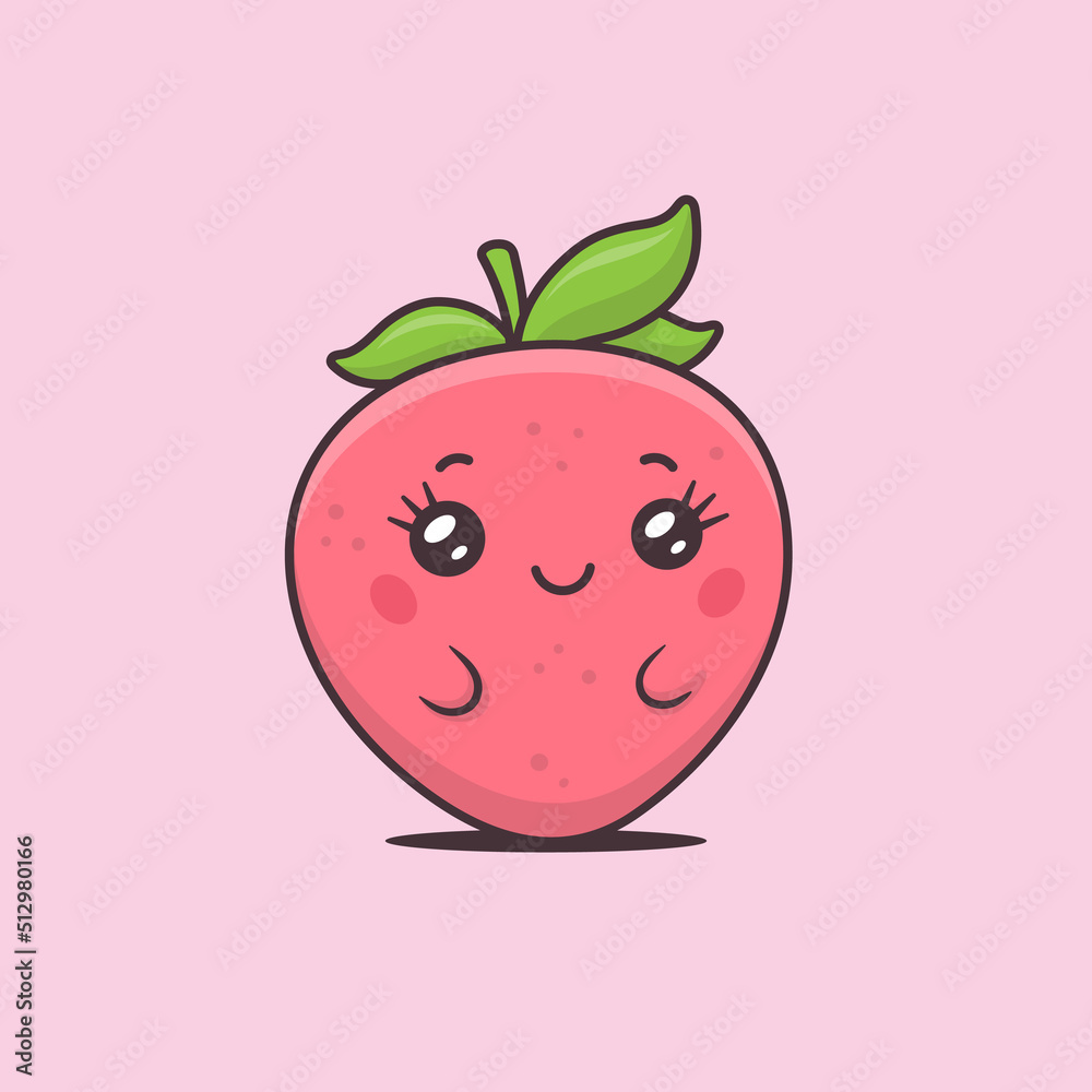 Cute kawaii strawberry mascot cartoon character vector illustration