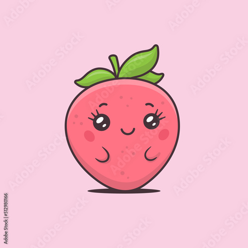 Cute kawaii strawberry mascot cartoon character vector illustration