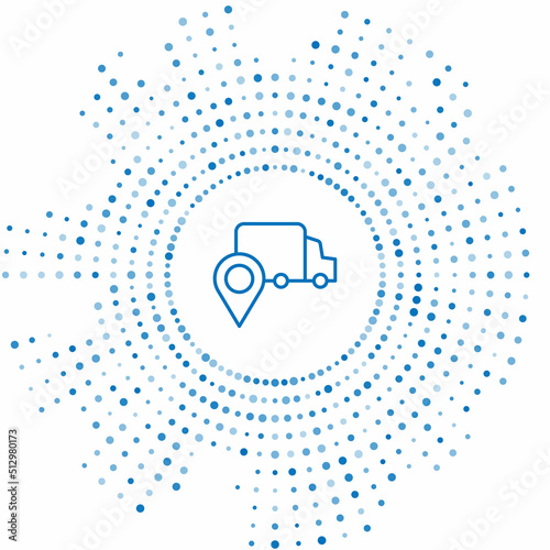 Blue line Delivery tracking icon isolated on white background. Parcel tracking. Abstract circle random dots. Vector