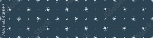 Christmas frozen snowflake seamless vector border. Masculine winter snow graphic design for wrapping paper, Xmas, frosty banner. Holiday hand drawn December star.