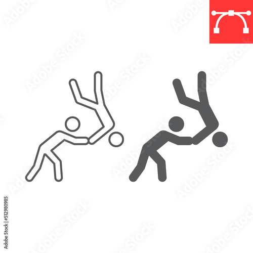 Judo sport line and glyph icon, sport and wrestling, judo vector icon, vector graphics, editable stroke outline sign, eps 10.