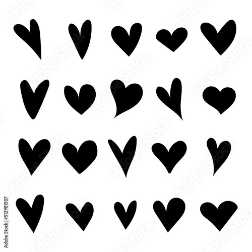 Set of hand drawn hearts. Icons with hearts. Vector over white background.