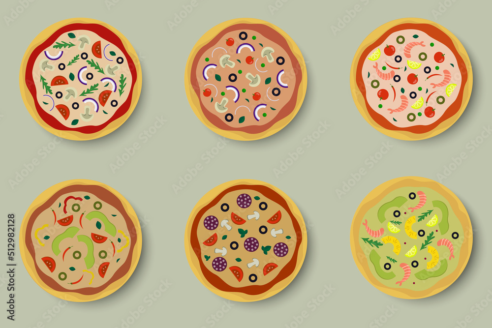 set of pizza tasty street food restaurant set of pizza tasty street food restaurant