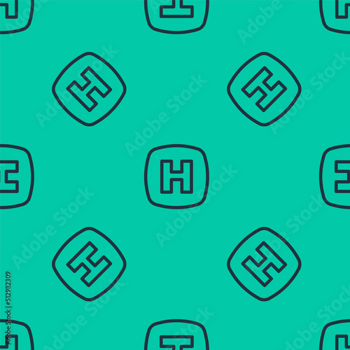 Blue line Hospital signboard icon isolated seamless pattern on green background. Vector